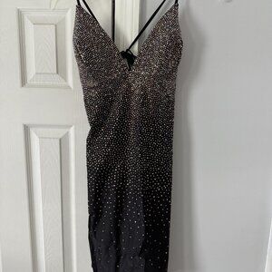 Amelia Couture Black Rhinestone Dress | Size 12 | Lace-Up Back | Formal Cocktail